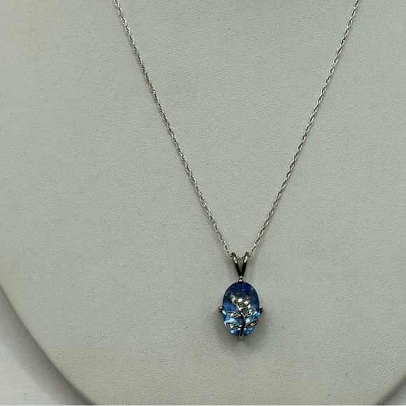 Avon Sterling silver large blue stone with botanical overlay sparkly rhinestones - Picture 11 of 12